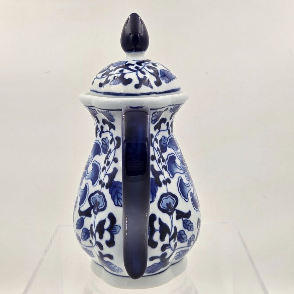 Bombay Asian Garden Teapot Fitted Lid Ceramic Cobalt Blue and White Floral - Picture 2 of 10